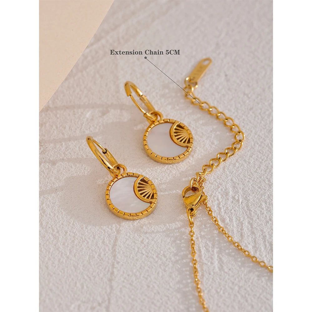 Yhpup Charm Natural Shell Star Moon Round Pendant Drop Stainless Steel Necklace Earrings Jewelry Set for Women  Accessories
