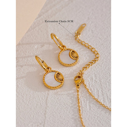 Yhpup Charm Natural Shell Star Moon Round Pendant Drop Stainless Steel Necklace Earrings Jewelry Set for Women  Accessories