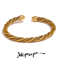 Yhpup Waterproof Stainless Steel Twisted Round Cuff Open Bracelet Bangle for Women Texture Metal Statement Jewelry Gift