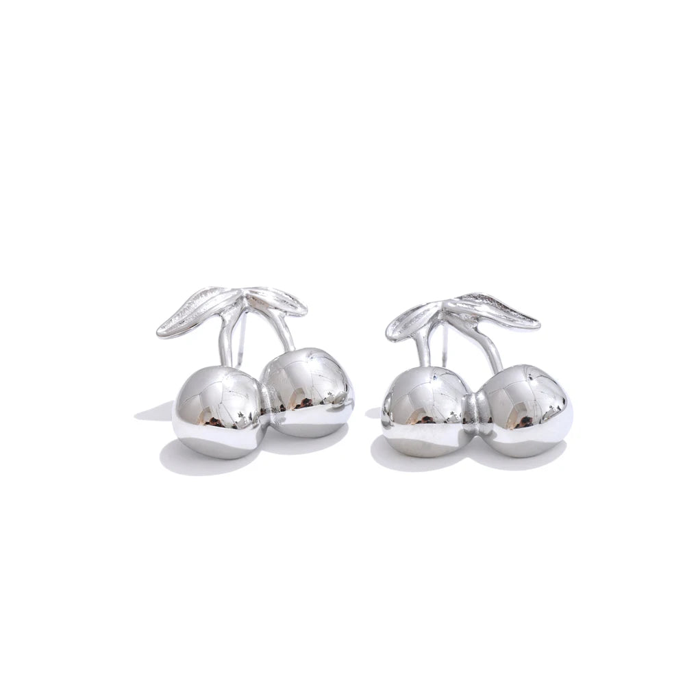 Yhpup Hot Style Smooth Stainless Steel Metal Cherry Stud Earrings Necklace Rust Proof Trending Daily Jewelry 2025 Recommend