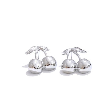 Yhpup Hot Style Smooth Stainless Steel Metal Cherry Stud Earrings Necklace Rust Proof Trending Daily Jewelry 2025 Recommend