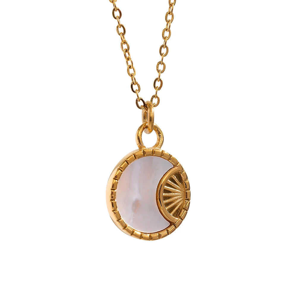 Yhpup Charm Natural Shell Star Moon Round Pendant Drop Stainless Steel Necklace Earrings Jewelry Set for Women  Accessories