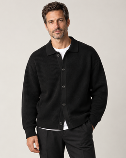 CASARELLE Milano Rib Cardigan – Black / Schwarz, Vorderansicht
