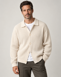 CASARELLE Milano Rib Cardigan – Apricot / Creme, Vorderansicht