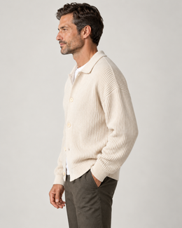 CASARELLE Milano Rib Cardigan – Apricot / Creme, Seitenansicht