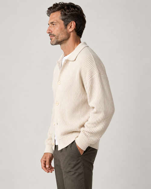 CASARELLE Milano Rib Cardigan – Apricot / Creme, Seitenansicht