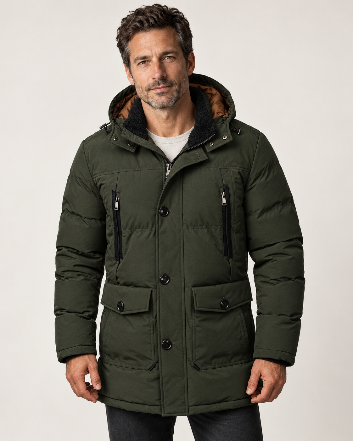 NORD Winterparka – Green / Armygrün – Vorderansicht am Model