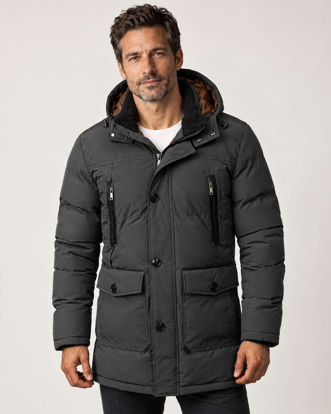 NORD Winterparka – Grey / Dunkelgrau – Vorderansicht am Model